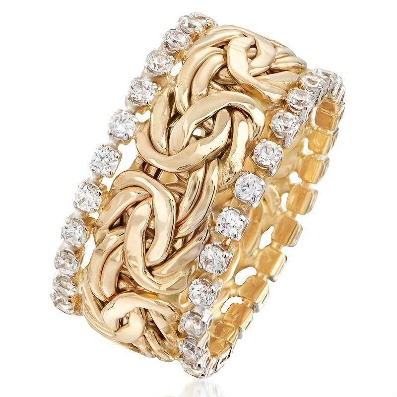 Vintage flätad guldring med zirkonia