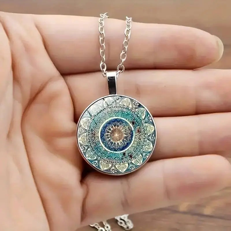 Vintage halsband med rund blå mandala